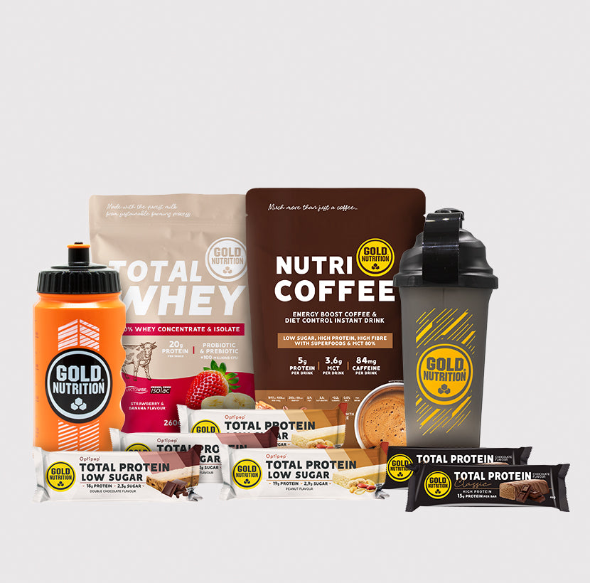 Fit Starter Kit with Total Whey Protein, Protein Bars, Nutri Coffee, and GoldNutrition Shaker