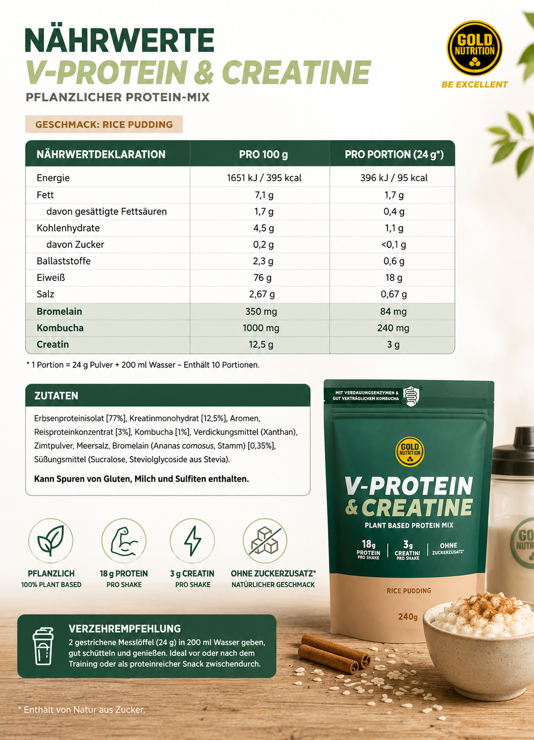 V-PROTEIN + CREATINE RICE PUDDING - 240 G